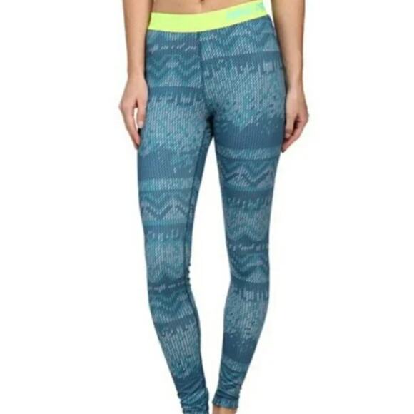 Nike Leggings Womens Small Blue Yellow Hyperwarm Nordic‎ Print Active - Picture 1 of 10